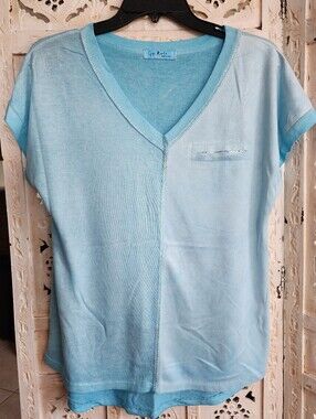 Gigi Moda V-neck Top- Size Medium- Blue & Shimmering Silver Accents